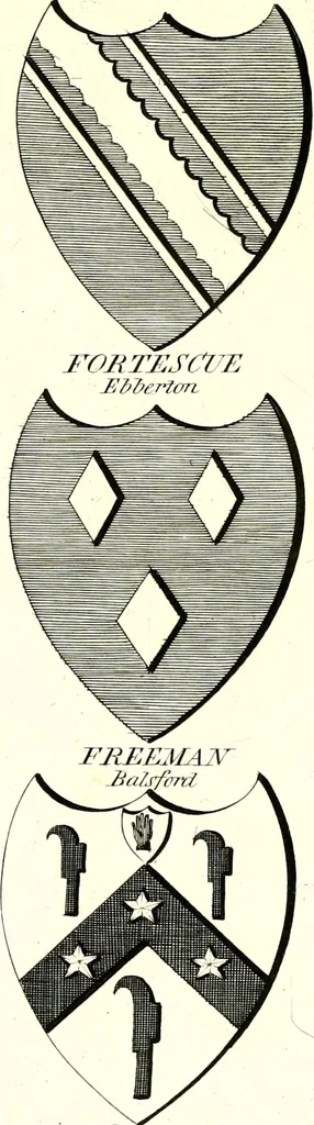An illustration from A Collection of coats of arms borne by the nobility and gentry of the county of Glocester, 1792, leaf 98