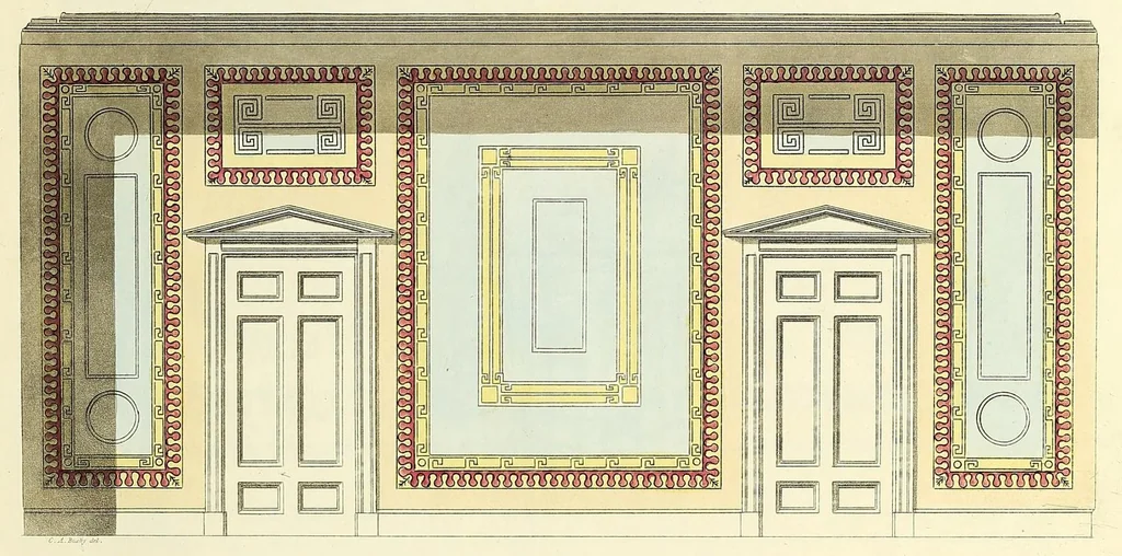 An illustration from A collection of designs for modern embellishments : suitable to parlours, dining & drawing rooms, folding doors, chimney pieces, varandas, frizes, &c. on 25 plates, 1834, leaf 15