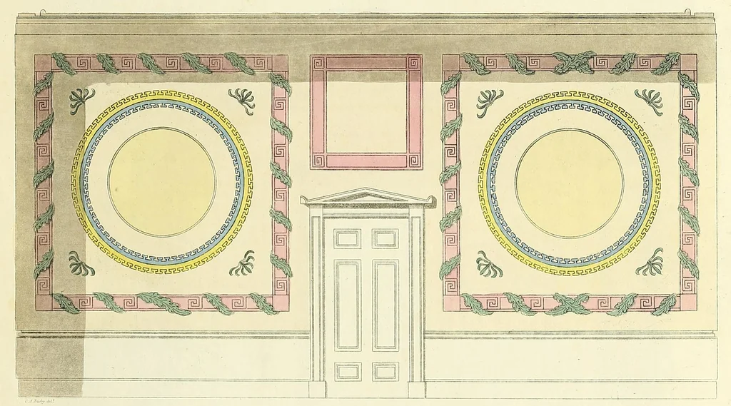 An illustration from A collection of designs for modern embellishments : suitable to parlours, dining & drawing rooms, folding doors, chimney pieces, varandas, frizes, &c. on 25 plates, 1834, leaf 17