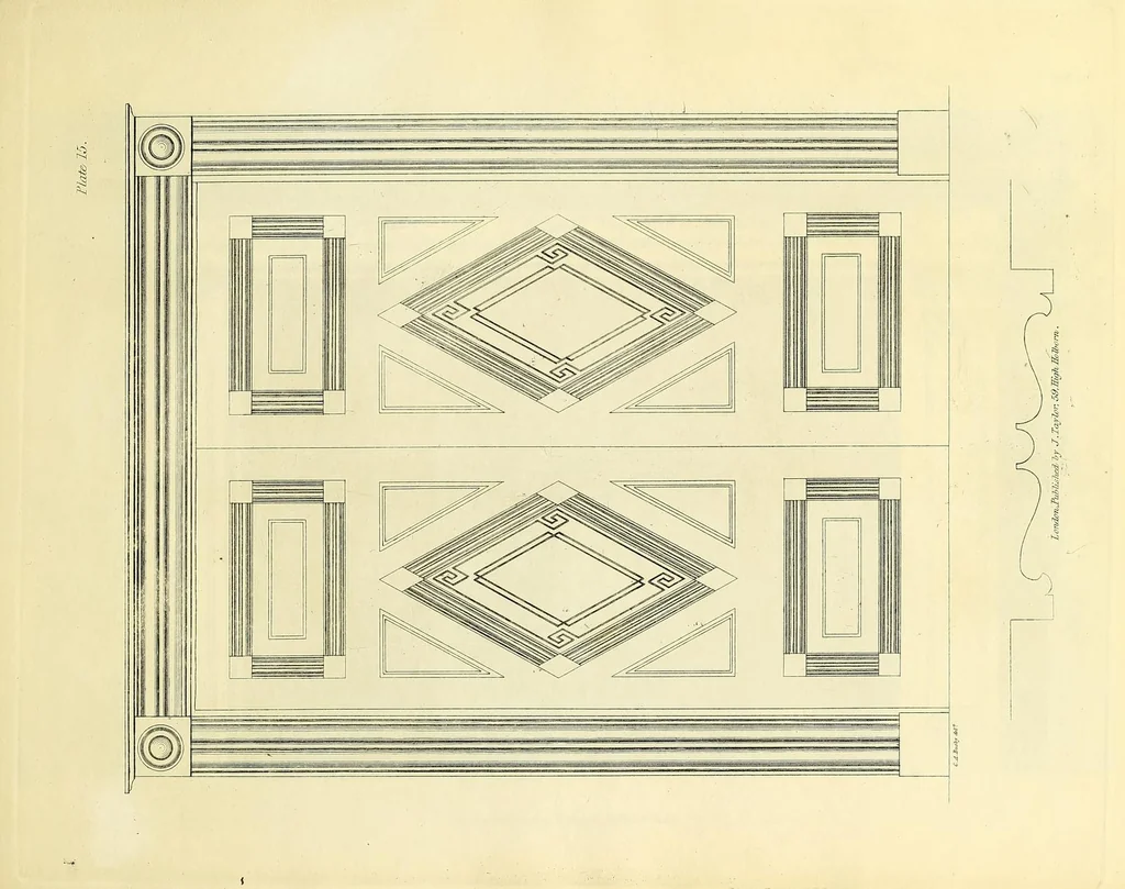 An illustration from A collection of designs for modern embellishments : suitable to parlours, dining & drawing rooms, folding doors, chimney pieces, varandas, frizes, &c. on 25 plates, 1834, leaf 33