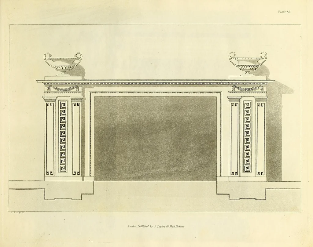 An illustration from A collection of designs for modern embellishments : suitable to parlours, dining & drawing rooms, folding doors, chimney pieces, varandas, frizes, &c. on 25 plates, 1834, leaf 39