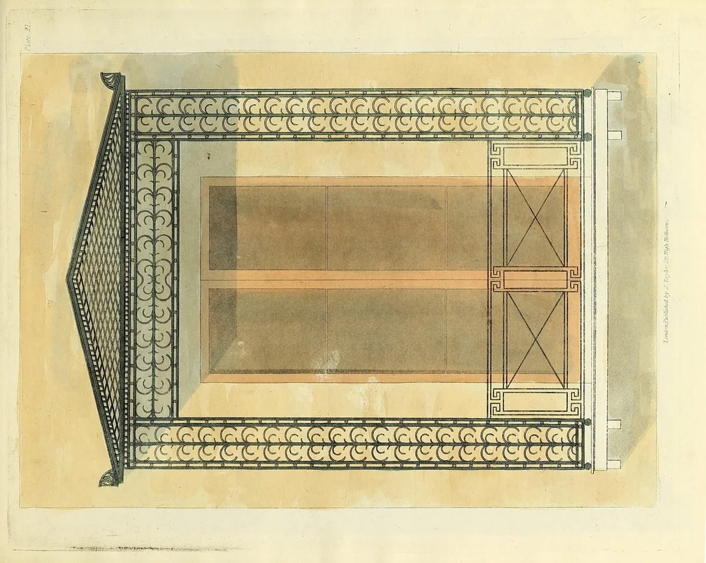 An illustration from A collection of designs for modern embellishments : suitable to parlours, dining & drawing rooms, folding doors, chimney pieces, varandas, frizes, &c. on 25 plates, 1834, leaf 45