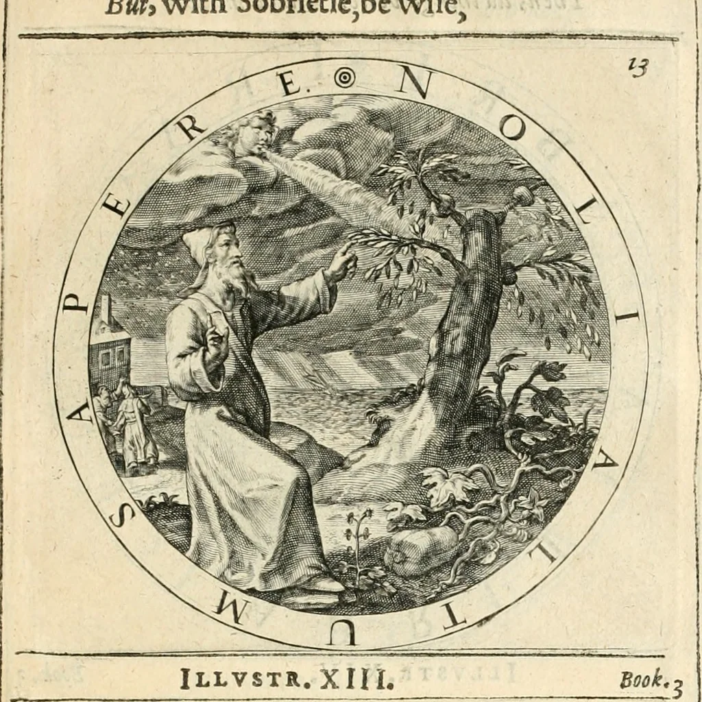 An illustration from A collection of emblemes, ancient and moderne : quickened vvith metricall illustrations, both morall and divine : and disposed into lotteries, that instruction and good counsell may bee furthered by an honest and pleasant recreation, 1635, leaf 174