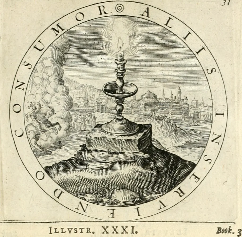 An illustration from A collection of emblemes, ancient and moderne : quickened vvith metricall illustrations, both morall and divine : and disposed into lotteries, that instruction and good counsell may bee furthered by an honest and pleasant recreation, 1635, leaf 192