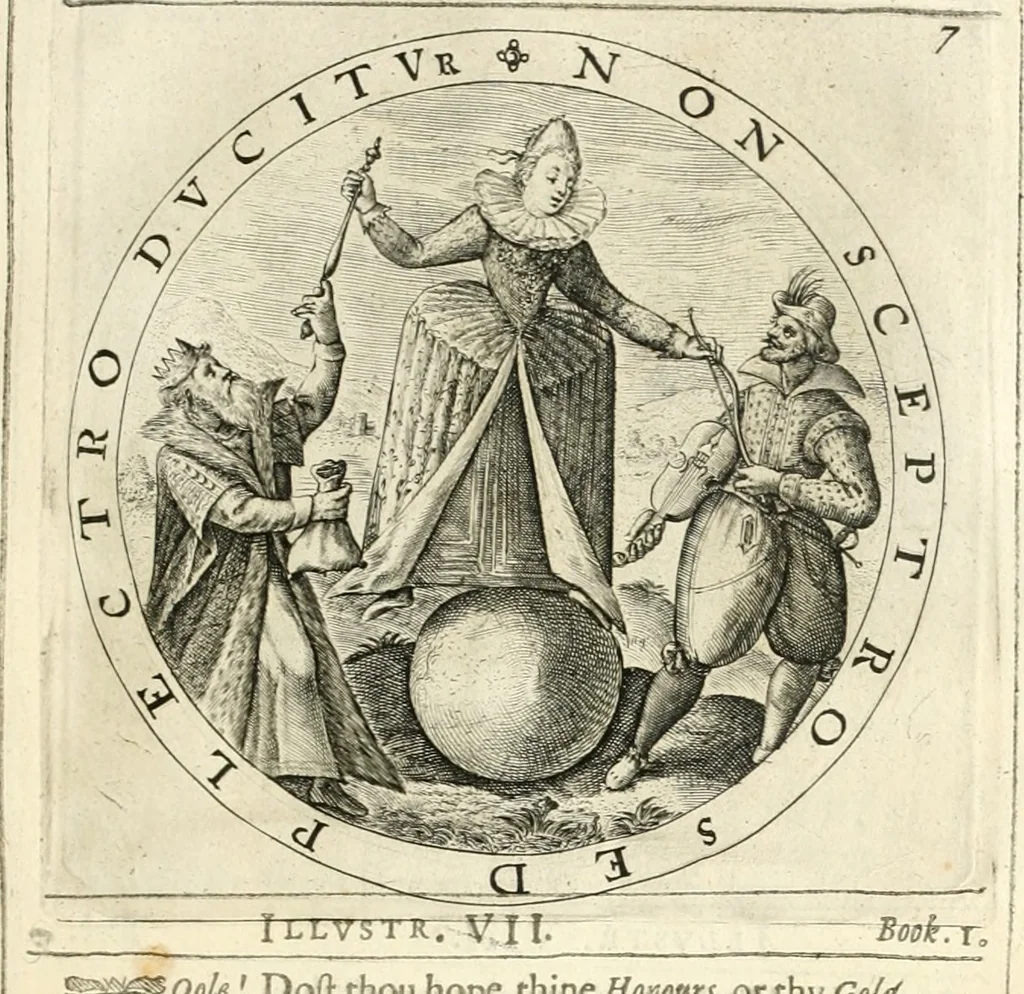 An illustration from A collection of emblemes, ancient and moderne : quickened vvith metricall illustrations, both morall and divine : and disposed into lotteries, that instruction and good counsell may bee furthered by an honest and pleasant recreation, 1635, leaf 32