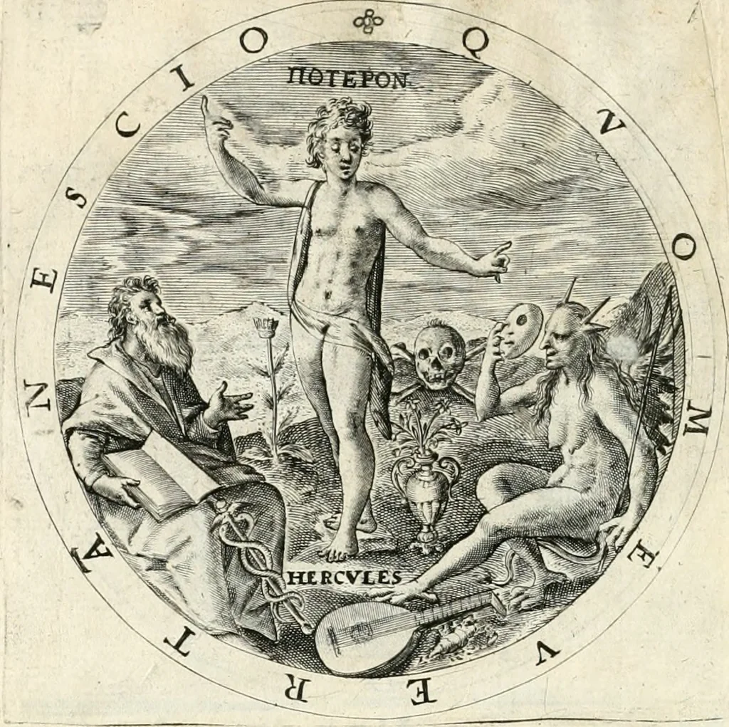 An illustration from A collection of emblemes, ancient and moderne : quickened vvith metricall illustrations, both morall and divine : and disposed into lotteries, that instruction and good counsell may bee furthered by an honest and pleasant recreation, 1635, leaf 47