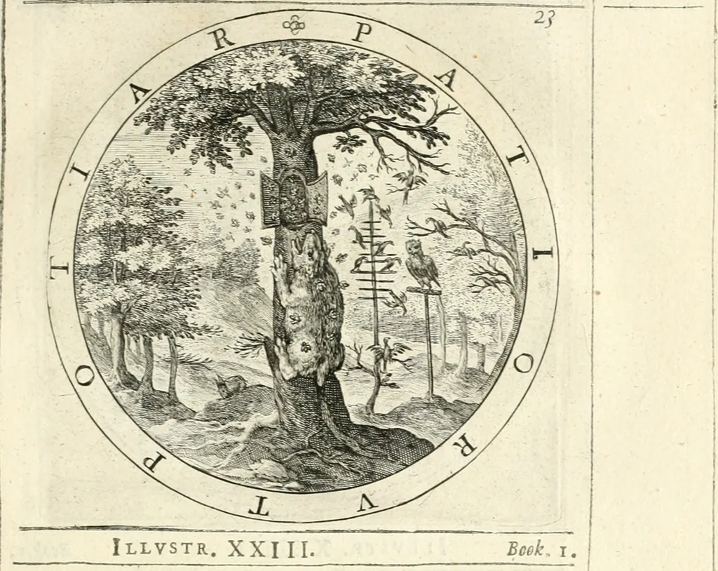 An illustration from A collection of emblemes, ancient and moderne : quickened vvith metricall illustrations, both morall and divine : and disposed into lotteries, that instruction and good counsell may bee furthered by an honest and pleasant recreation, 1635, leaf 48