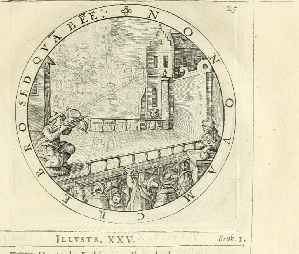 An illustration from A collection of emblemes, ancient and moderne : quickened vvith metricall illustrations, both morall and divine : and disposed into lotteries, that instruction and good counsell may bee furthered by an honest and pleasant recreation, 1635, leaf 50