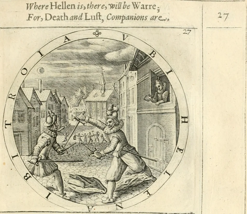 An illustration from A collection of emblemes, ancient and moderne : quickened vvith metricall illustrations, both morall and divine : and disposed into lotteries, that instruction and good counsell may bee furthered by an honest and pleasant recreation, 1635, leaf 52