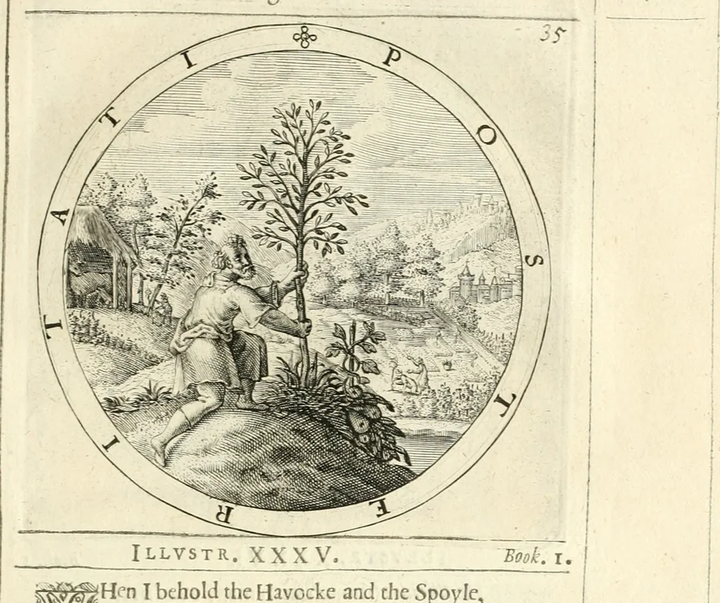 An illustration from A collection of emblemes, ancient and moderne : quickened vvith metricall illustrations, both morall and divine : and disposed into lotteries, that instruction and good counsell may bee furthered by an honest and pleasant recreation, 1635, leaf 60