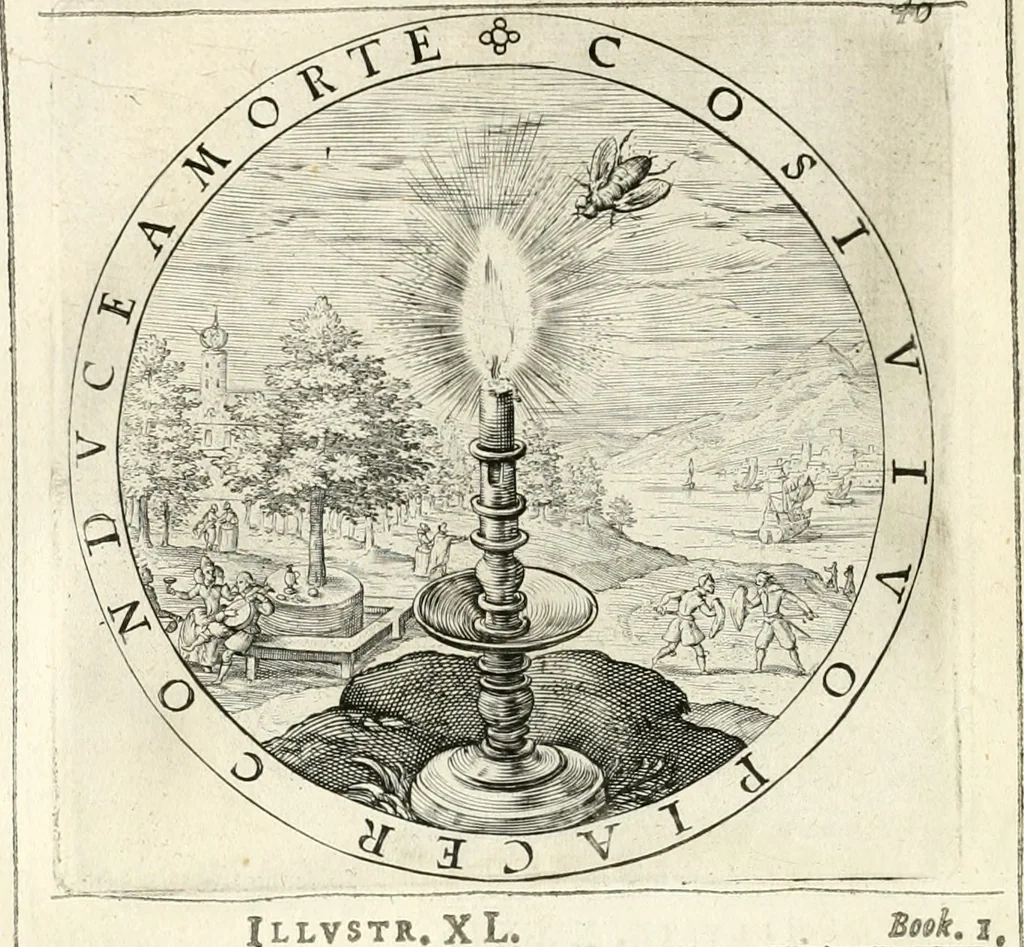 An illustration from A collection of emblemes, ancient and moderne : quickened vvith metricall illustrations, both morall and divine : and disposed into lotteries, that instruction and good counsell may bee furthered by an honest and pleasant recreation, 1635, leaf 65