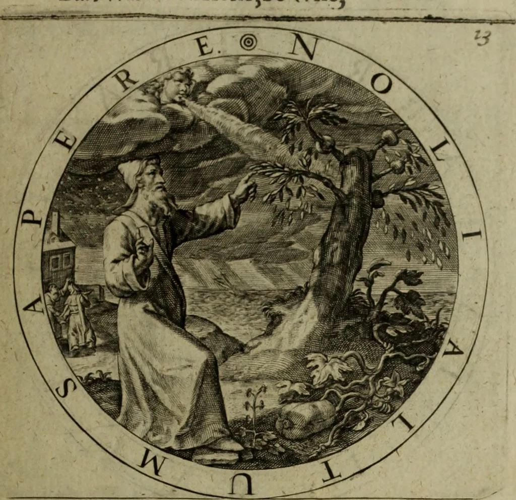 An illustration from A collection of emblemes, ancient and moderne : quickened vvith metricall illvstrations, both morall and divine, and disposed into lotteries, that instruction and good counsell may bee furthered by an honest and pleasant recreation, 1635, leaf 174