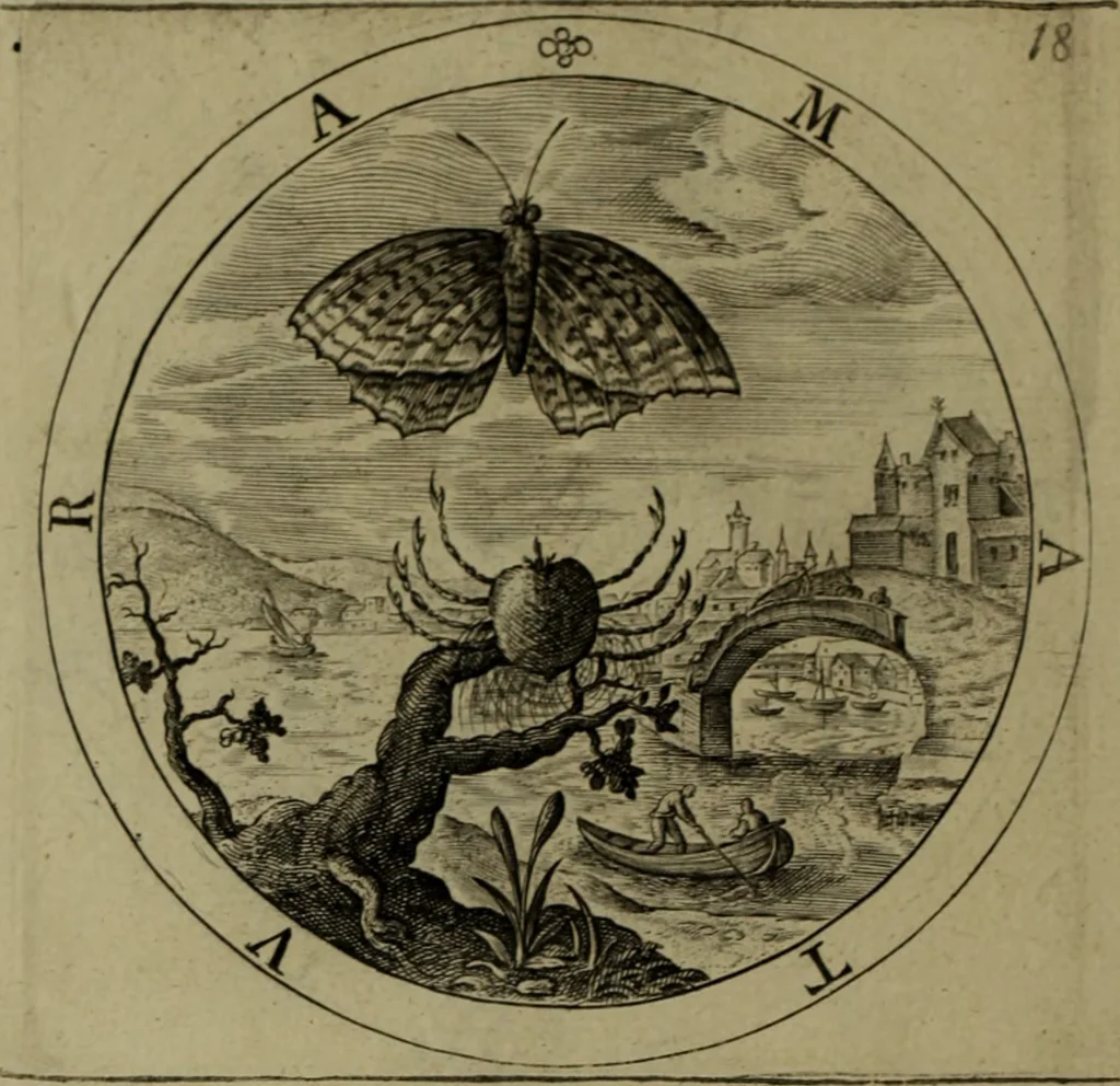 An illustration from A collection of emblemes, ancient and moderne : quickened vvith metricall illvstrations, both morall and divine, and disposed into lotteries, that instruction and good counsell may bee furthered by an honest and pleasant recreation, 1635, leaf 43