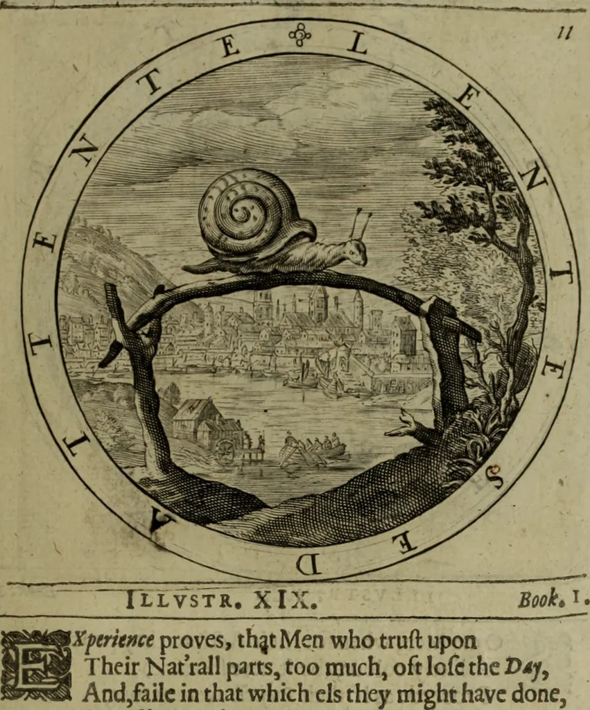 An illustration from A collection of emblemes, ancient and moderne : quickened vvith metricall illvstrations, both morall and divine, and disposed into lotteries, that instruction and good counsell may bee furthered by an honest and pleasant recreation, 1635, leaf 44