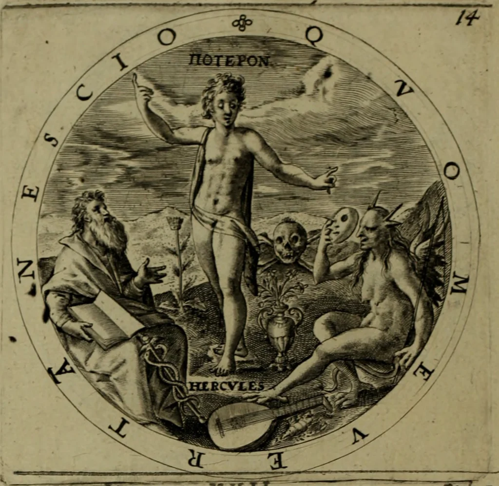 An illustration from A collection of emblemes, ancient and moderne : quickened vvith metricall illvstrations, both morall and divine, and disposed into lotteries, that instruction and good counsell may bee furthered by an honest and pleasant recreation, 1635, leaf 47