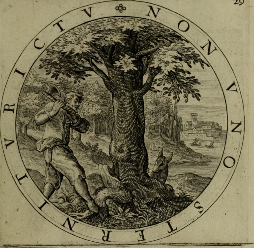 An illustration from A collection of emblemes, ancient and moderne : quickened vvith metricall illvstrations, both morall and divine, and disposed into lotteries, that instruction and good counsell may bee furthered by an honest and pleasant recreation, 1635, leaf 54