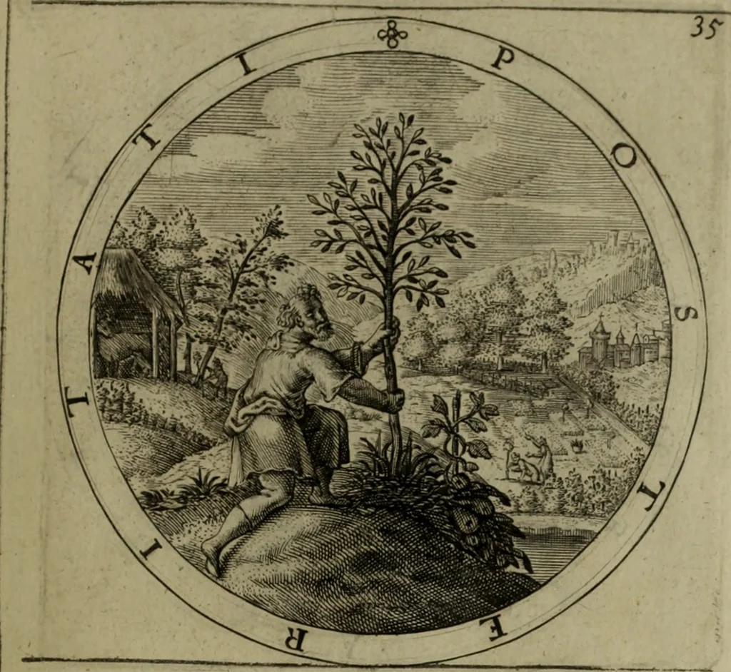 An illustration from A collection of emblemes, ancient and moderne : quickened vvith metricall illvstrations, both morall and divine, and disposed into lotteries, that instruction and good counsell may bee furthered by an honest and pleasant recreation, 1635, leaf 60