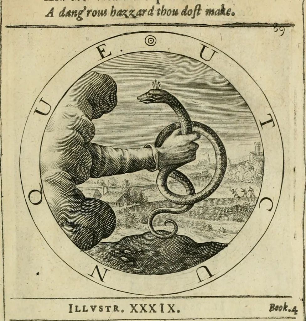 An illustration from A collection of emblemes, ancient and moderne : quickened vvith metricall illustrations, both morall and divine : and disposed into lotteries ..., 1635, leaf 270