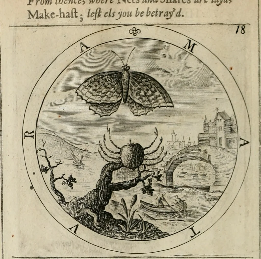 An illustration from A collection of emblemes, ancient and moderne : quickened vvith metricall illustrations, both morall and divine : and disposed into lotteries ..., 1635, leaf 45