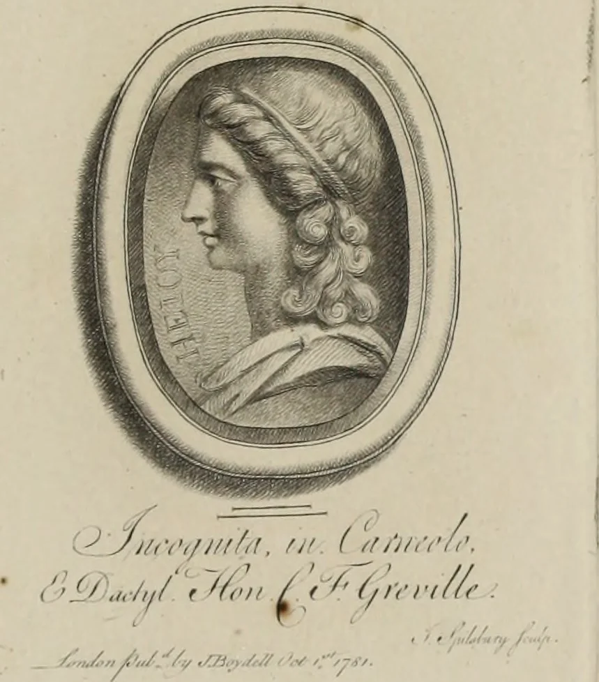 An illustration from A collection of fifty prints from antique gems in the collections of the Right Honourable Earl Percy, the Honourable C.F. Greville, and T.M. Slade, esquire, 1785, leaf 34