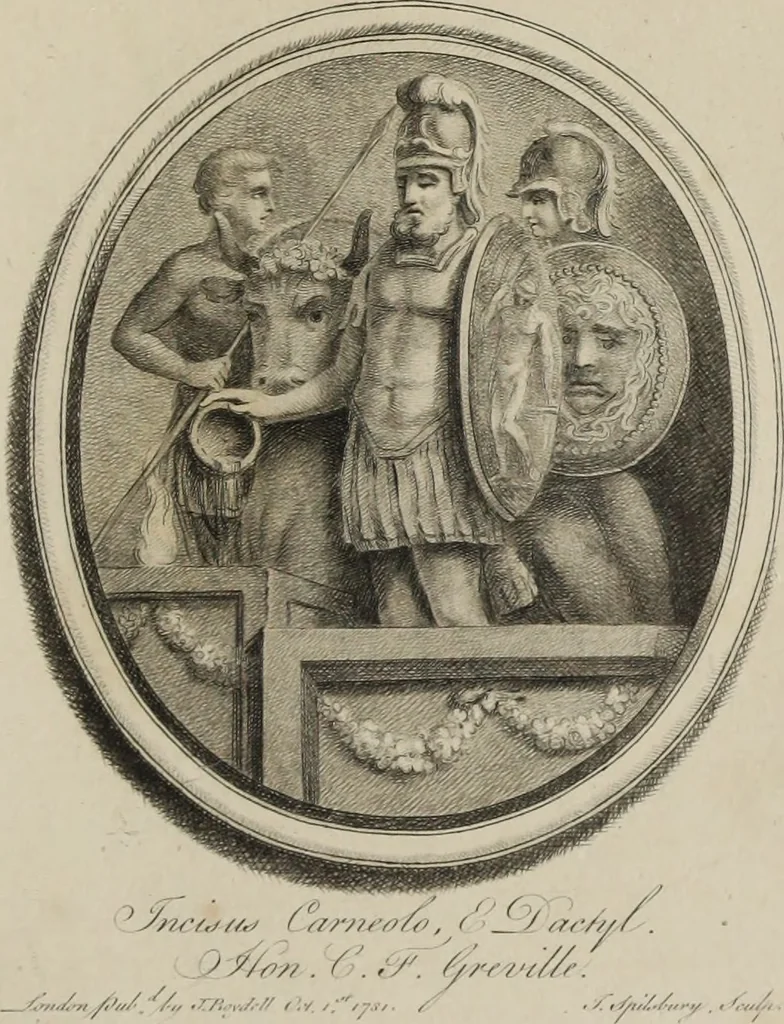 An illustration from A collection of fifty prints from antique gems in the collections of the Right Honourable Earl Percy, the Honourable C.F. Greville, and T.M. Slade, esquire, 1785, leaf 48