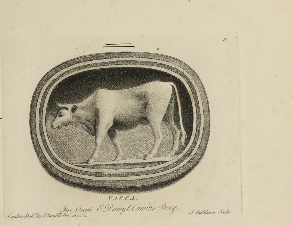 An illustration from A collection of fifty prints from antique gems in the collections of the Right Honourable Earl Percy, the Honourable C.F. Greville, and T.M. Slade, esquire, 1785, leaf 90