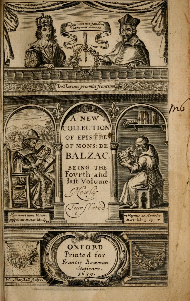An illustration from A collection of some modern epistles of Monsievr de Balzac, 1639, leaf 4