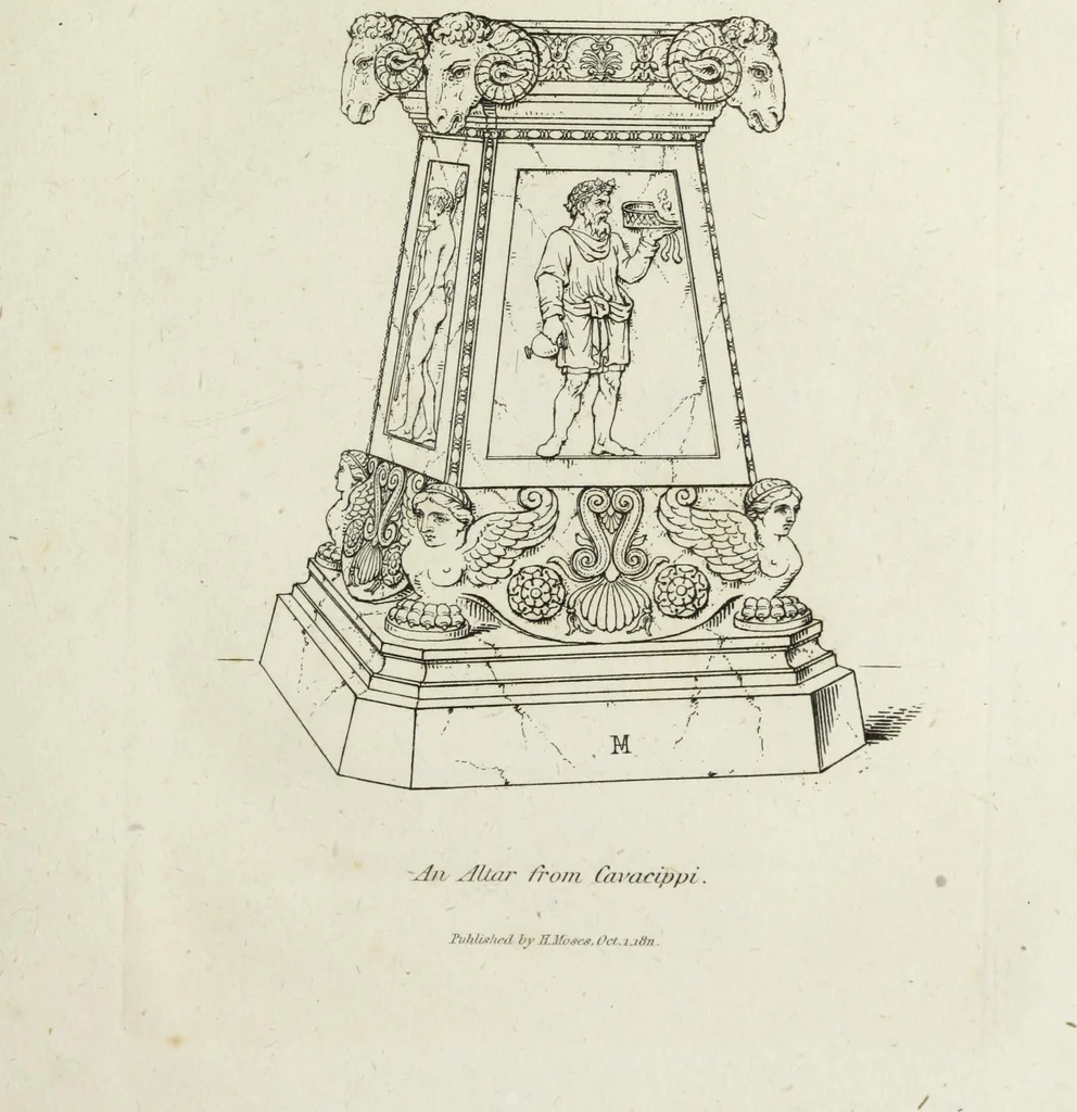 An illustration from A collection of vases, altars, paterae, tripods, candelabra sarcophagi, &c. from various museums and collections : engraved on 170 plates, 1814, leaf 150
