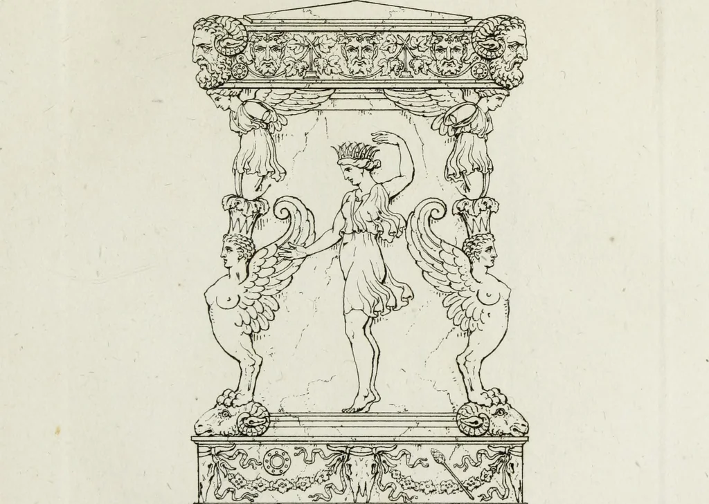 An illustration from A collection of vases, altars, paterae, tripods, candelabra sarcophagi, &c. from various museums and collections : engraved on 170 plates, 1814, leaf 154