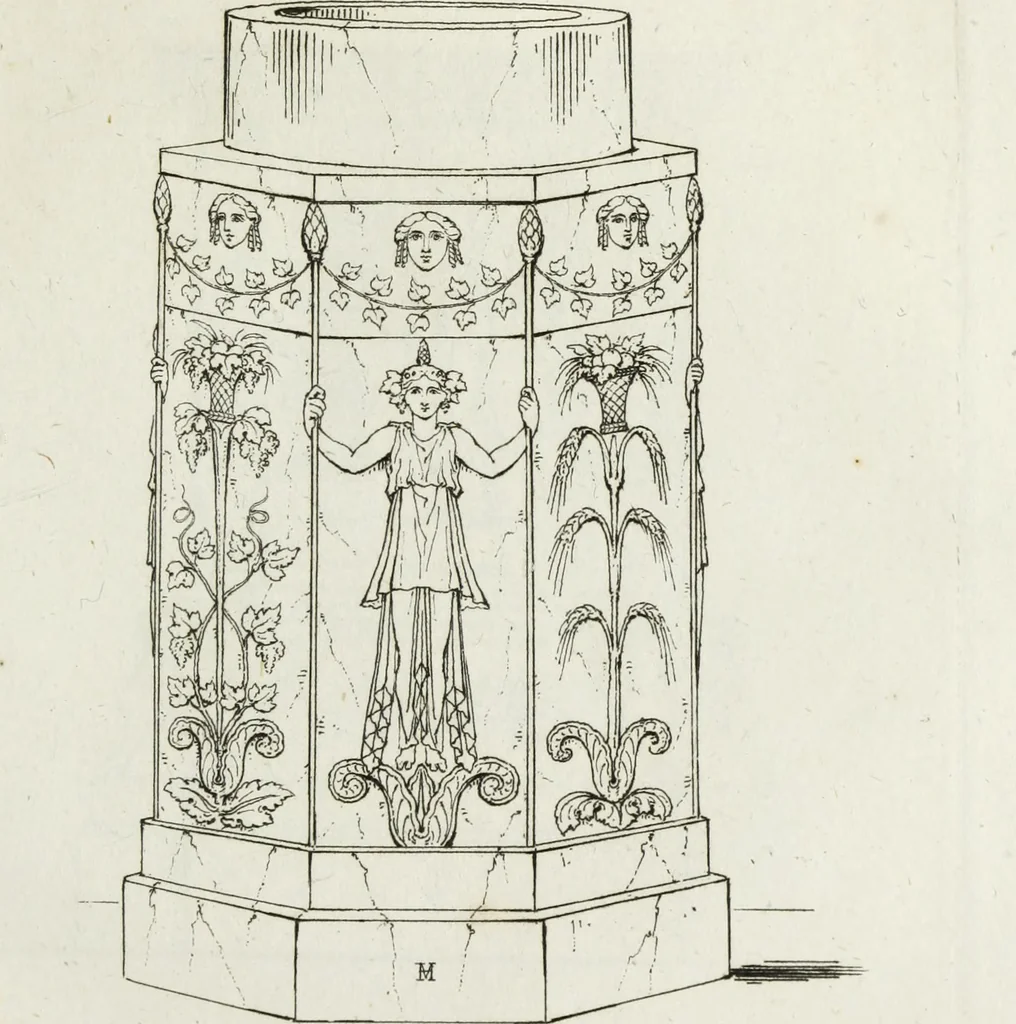 An illustration from A collection of vases, altars, paterae, tripods, candelabra sarcophagi, &c. from various museums and collections : engraved on 170 plates, 1814, leaf 156