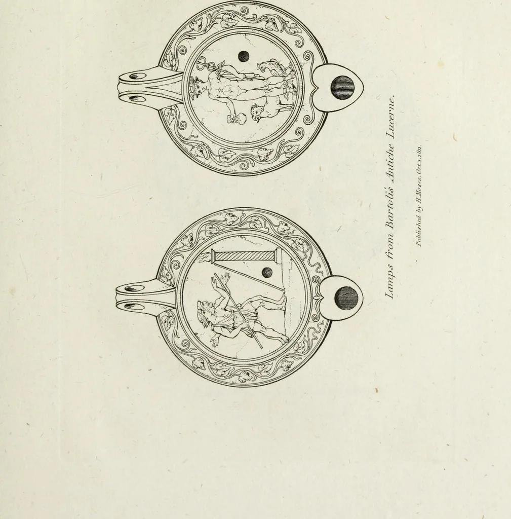 An illustration from A collection of vases, altars, paterae, tripods, candelabra sarcophagi, &c. from various museums and collections : engraved on 170 plates, 1814, leaf 210