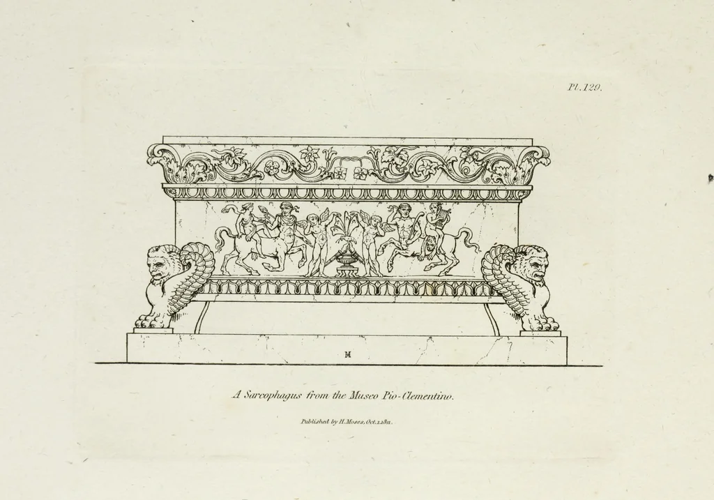 An illustration from A collection of vases, altars, paterae, tripods, candelabra sarcophagi, &c. from various museums and collections : engraved on 170 plates, 1814, leaf 336