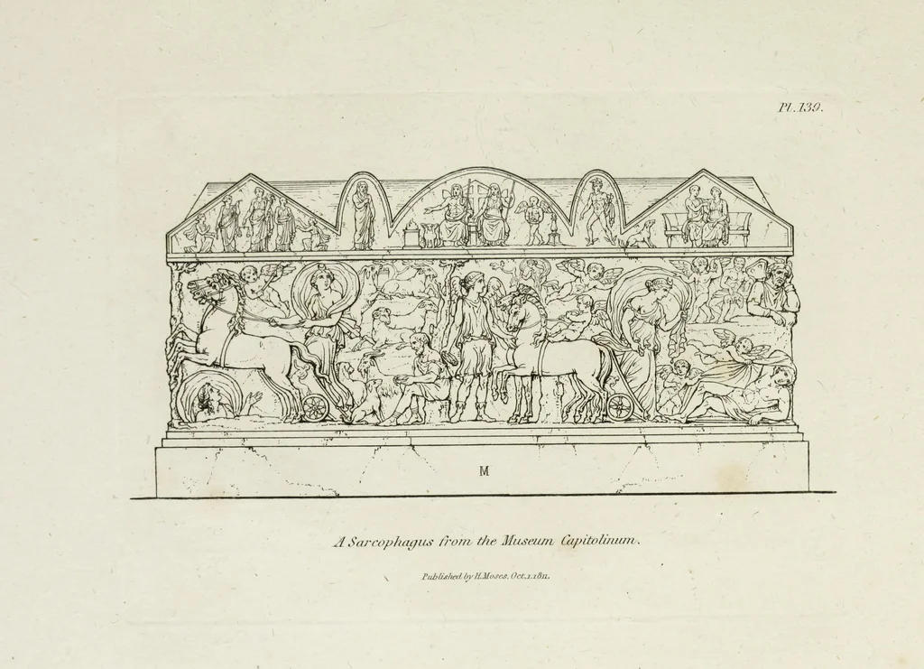 An illustration from A collection of vases, altars, paterae, tripods, candelabra sarcophagi, &c. from various museums and collections : engraved on 170 plates, 1814, leaf 356