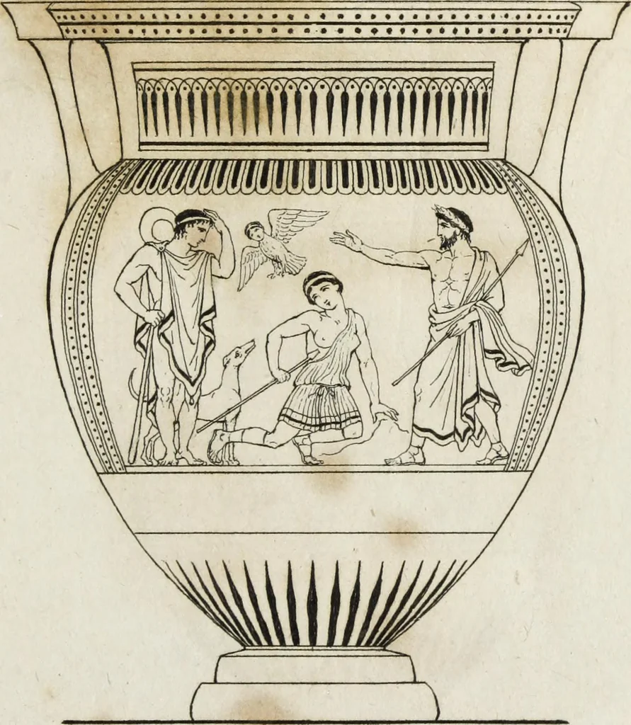 An illustration from A collection of vases, altars, paterae, tripods, candelabra sarcophagi, &c. from various museums and collections : engraved on 170 plates, 1814, leaf 66
