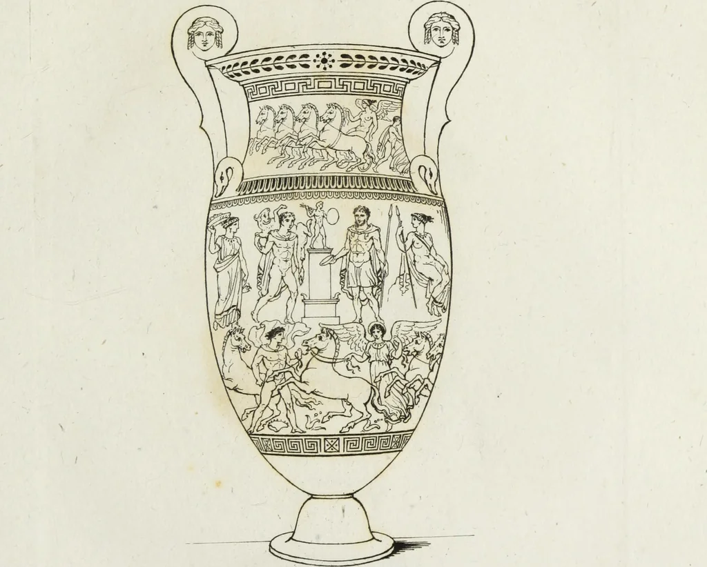 An illustration from A collection of vases, altars, paterae, tripods, candelabra sarcophagi, &c. from various museums and collections : engraved on 170 plates, 1814, leaf 76