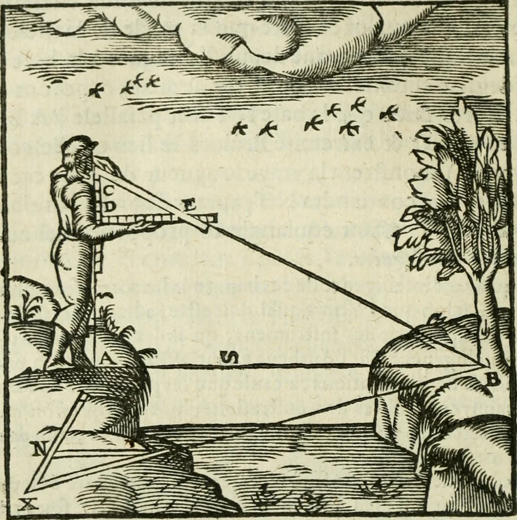 An illustration from Collection ov recveil de divers traictez mathematiqves. A sçauoir; d'arithmetiqve, d'algebre, de la solution de diuers problemes & questions, tant geometriques, qu'astronomiques. Comme aussi de plusieurs moyens pour mesurer toutes sortes de quantitez, soient lignes, superficies & corps. Item, de la sphere du monde, auec l'vsage & pratique tant de l'astrolabe, du quarré geometrique, & des globes, que du compas de proportion: et encore de la construction des fortifications practiquées aux Pays Bas, 1621, leaf 383