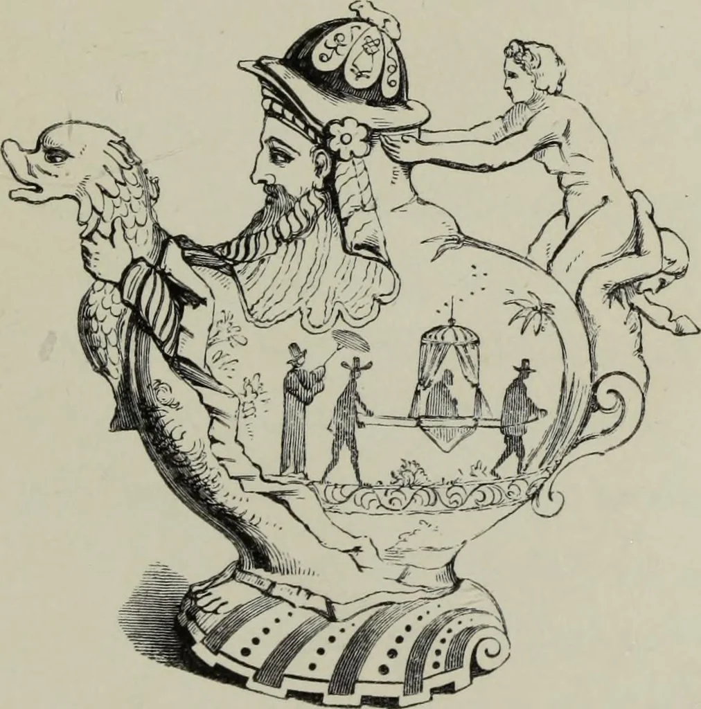 An illustration from Collections towards a history of pottery and porcelain, in the 15th, 16th, 17th, and 18th centuries : with a description of the manufacture, a glossary, and a list of monograms, 1850, leaf 8