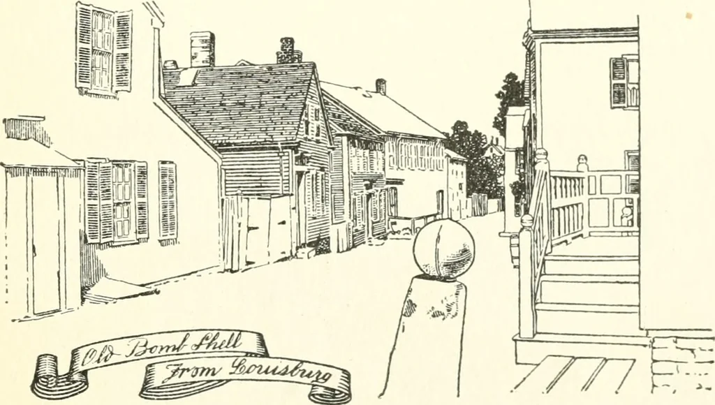 An illustration from The colonial book of the Towle Mfg. Co. Which is intended to delineate and describe some quaint and historic places in Newburyport and vicinity and show the origin and beauty of the colonial pattern of silverware, 1898, leaf 10