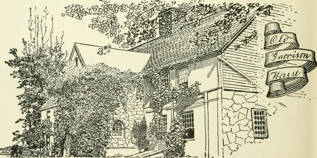 An illustration from The colonial book of the Towle Mfg. Co. Which is intended to delineate and describe some quaint and historic places in Newburyport and vicinity and show the origin and beauty of the colonial pattern of silverware, 1898, leaf 19