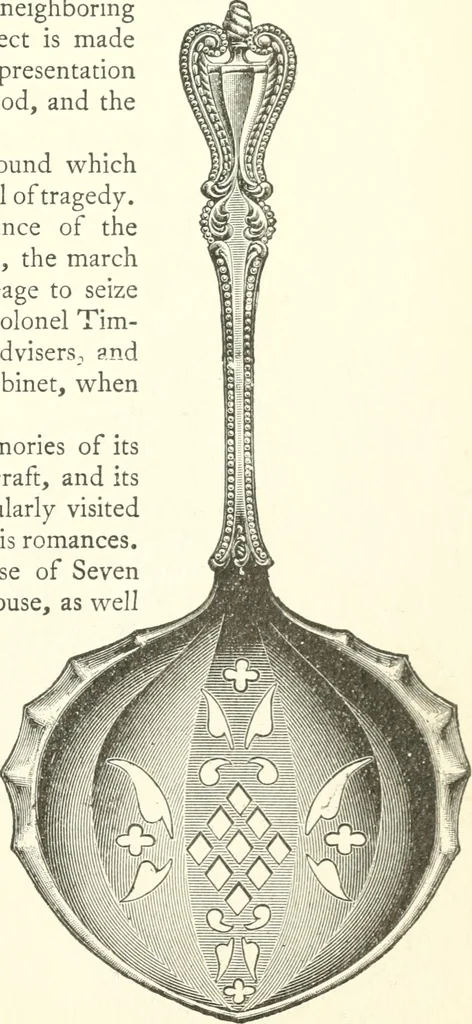 An illustration from The colonial book of the Towle Mfg. Co. Which is intended to delineate and describe some quaint and historic places in Newburyport and vicinity and show the origin and beauty of the colonial pattern of silverware, 1898, leaf 34