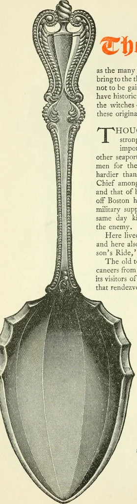 An illustration from The colonial book of the Towle Mfg. Co. Which is intended to delineate and describe some quaint and historic places in Newburyport and vicinity and show the origin and beauty of the colonial pattern of silverware, 1898, leaf 35