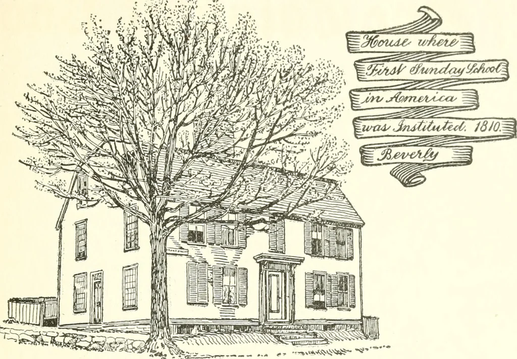 An illustration from The colonial book of the Towle Mfg. Co. Which is intended to delineate and describe some quaint and historic places in Newburyport and vicinity and show the origin and beauty of the colonial pattern of silverware, 1898, leaf 36