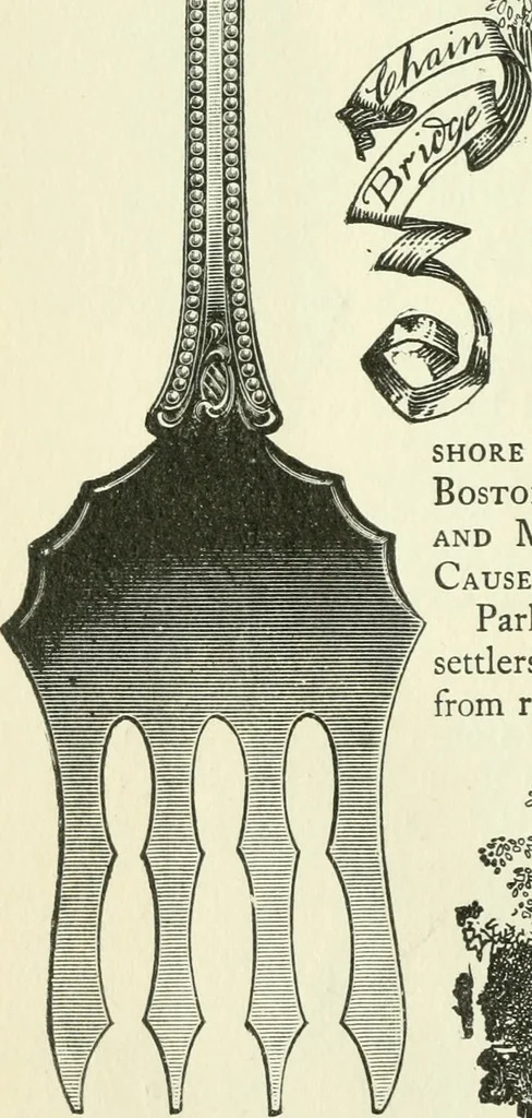 An illustration from The colonial book of the Towle Mfg. Co. Which is intended to delineate and describe some quaint and historic places in Newburyport and vicinity and show the origin and beauty of the colonial pattern of silverware, 1898, leaf 39