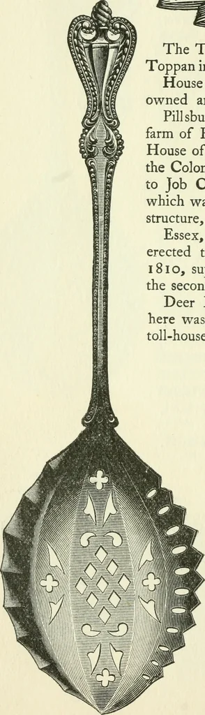 An illustration from The colonial book of the Towle Mfg. Co. Which is intended to delineate and describe some quaint and historic places in Newburyport and vicinity and show the origin and beauty of the colonial pattern of silverware, 1898, leaf 43