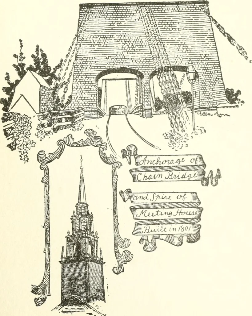 An illustration from The colonial book of the Towle Mfg. Co. Which is intended to delineate and describe some quaint and historic places in Newburyport and vicinity and show the origin and beauty of the colonial pattern of silverware, 1898, leaf 44