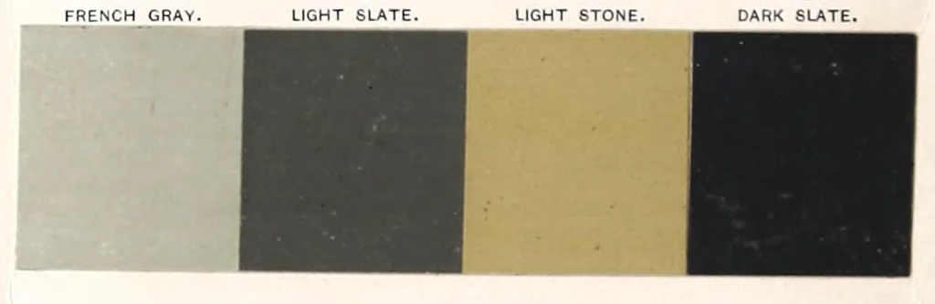 An illustration from Color card : February 1894, H.W. Johns M'f'g Co., manufacturers of the standard paints for structural purposes, roof paints, wood stains, varnishes, etc., 1894, leaf 4