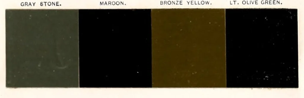 An illustration from Color card : February 1894, H.W. Johns M'f'g Co., manufacturers of the standard paints for structural purposes, roof paints, wood stains, varnishes, etc., 1894, leaf 5