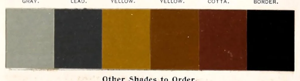 An illustration from Color card : February 1894, H.W. Johns M'f'g Co., manufacturers of the standard paints for structural purposes, roof paints, wood stains, varnishes, etc., 1894, leaf 7