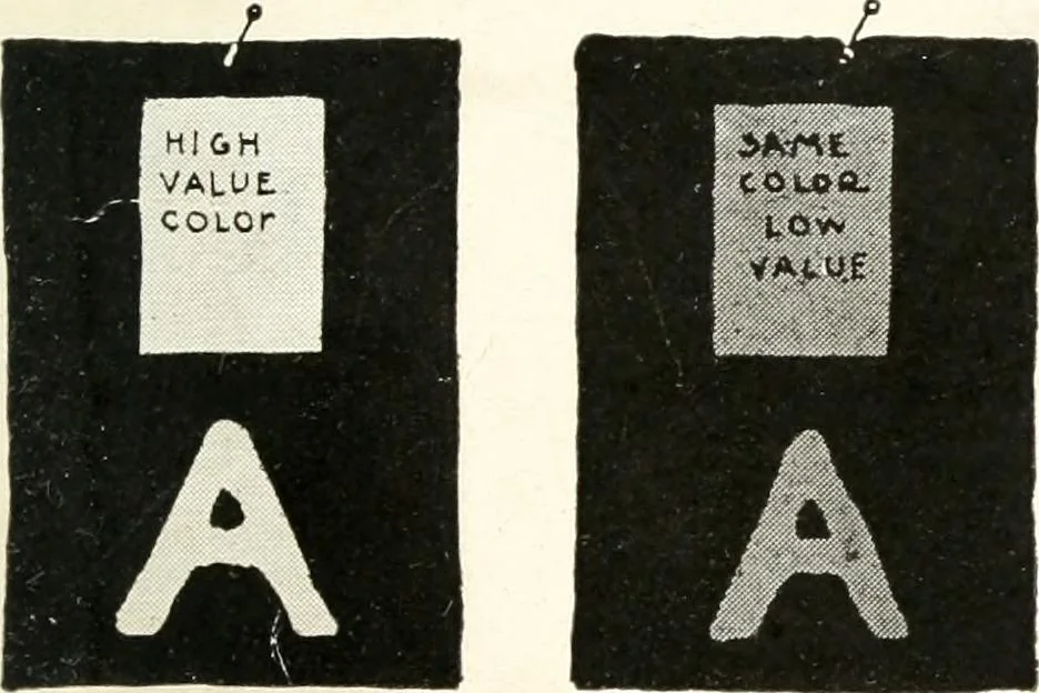 An illustration from Color in everyday life; a manual for lay students, artisaus and artists; the principles of color combination and color arrangement, and their applications in dress, home, business, the theatre and community play, 1918, leaf 54
