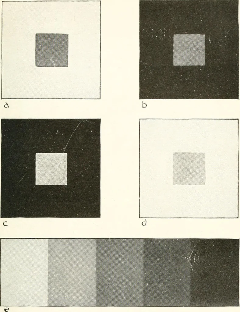 An illustration from Color in everyday life; a manual for lay students, artisaus and artists; the principles of color combination and color arrangement, and their applications in dress, home, business, the theatre and community play, 1918, leaf 64